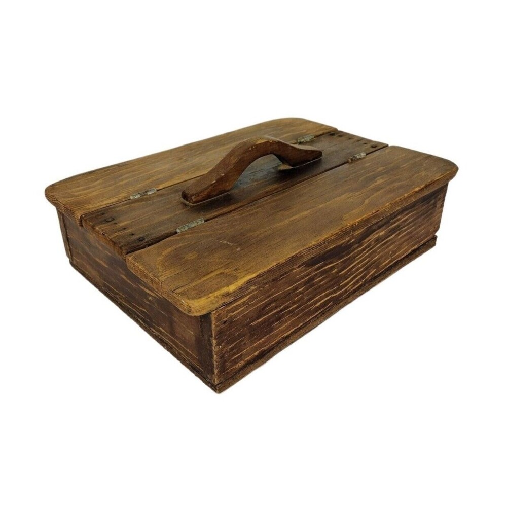 Antique Hinged Wooden Double Door Cutlery Box Carpenters Toolbox Storage Holder